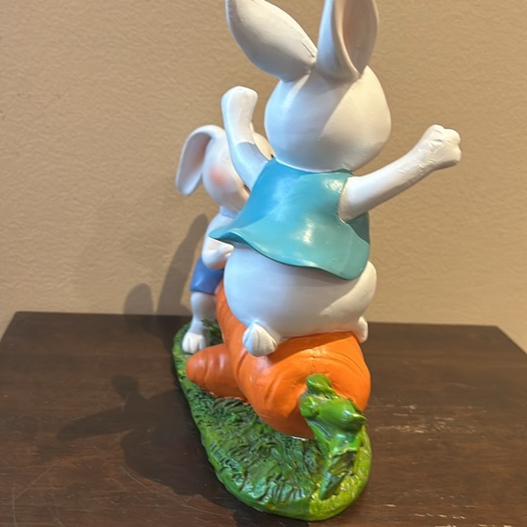 Cute Easter Baby Bunny Playing On A Carrot New 10.5” Tall - Picture 5 of 6